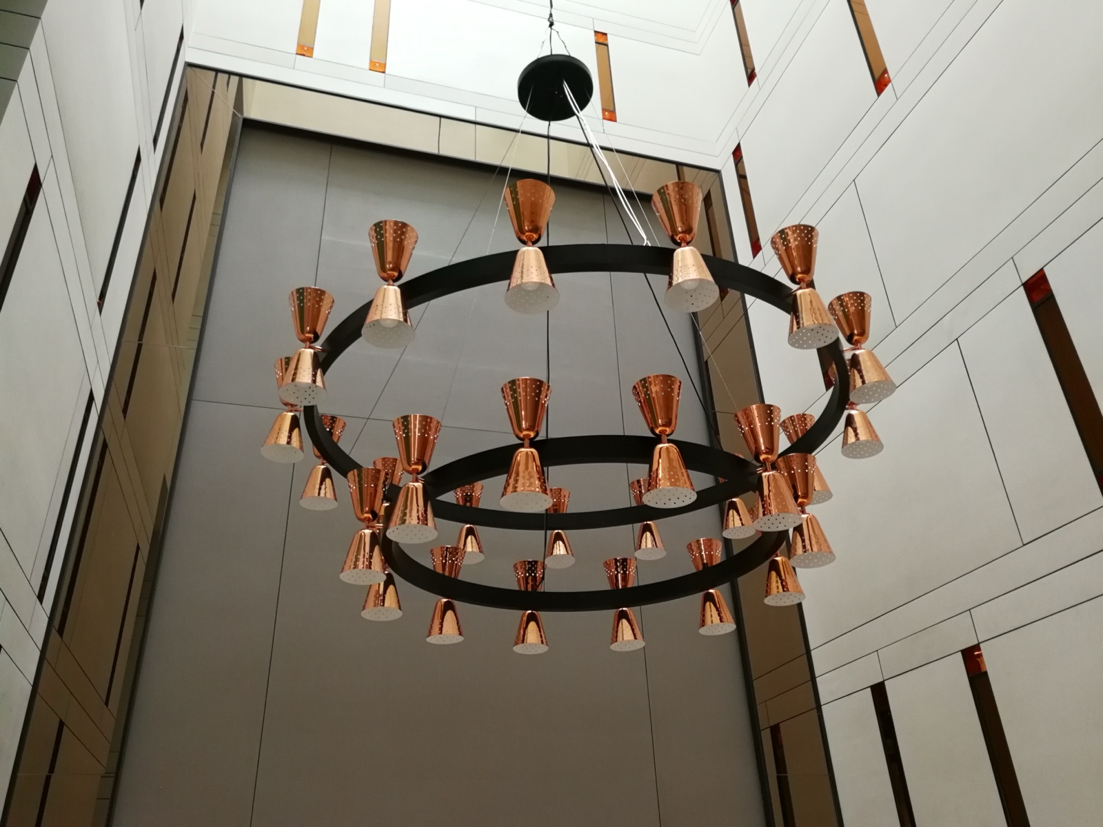 Double-ring copper chandelier