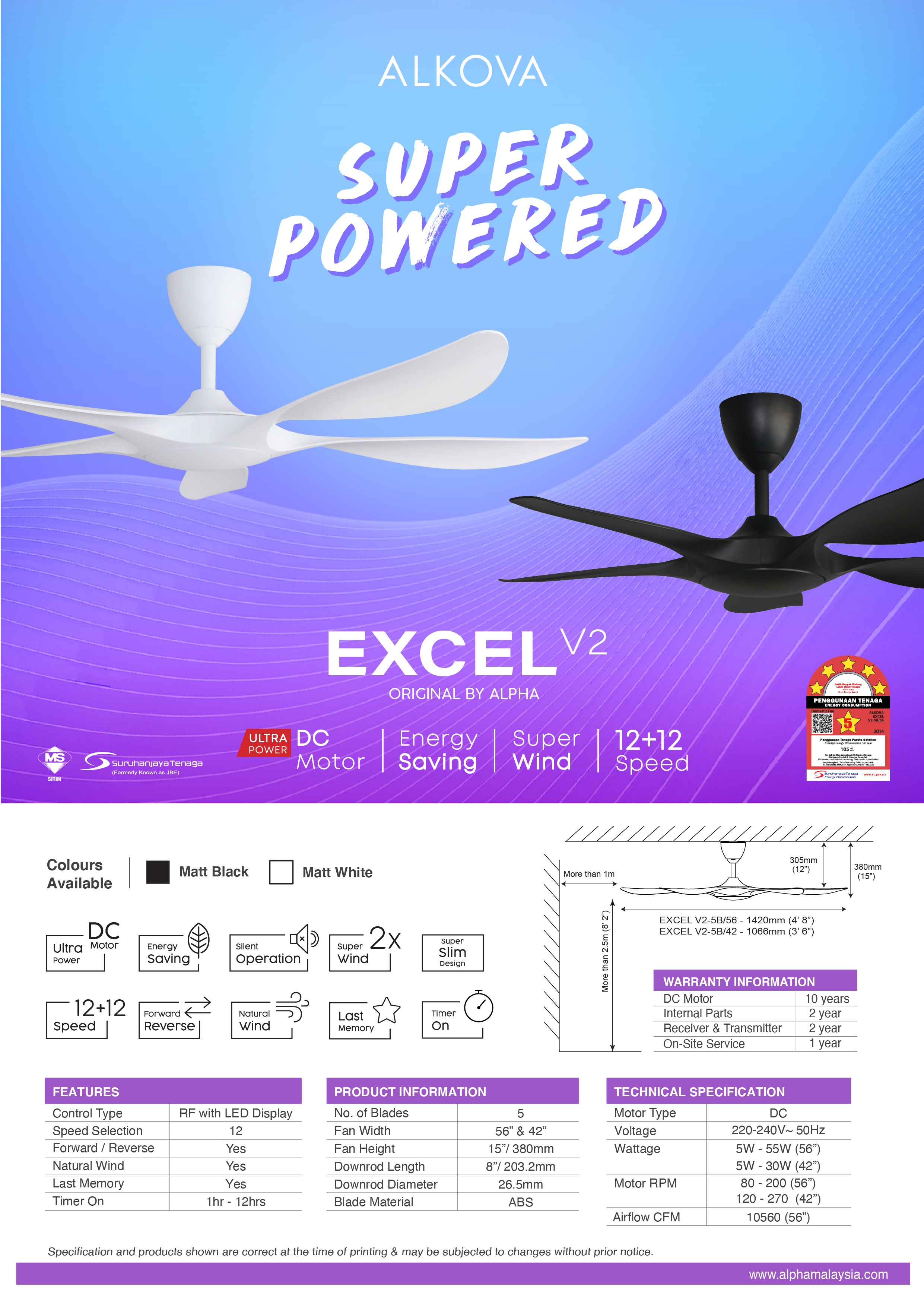 Alkova Excel V2 56 42 — Alkova Ceiling Fan