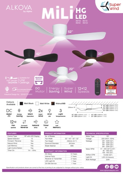 Alkova Mili HG LED — Alkova Ceiling Fan