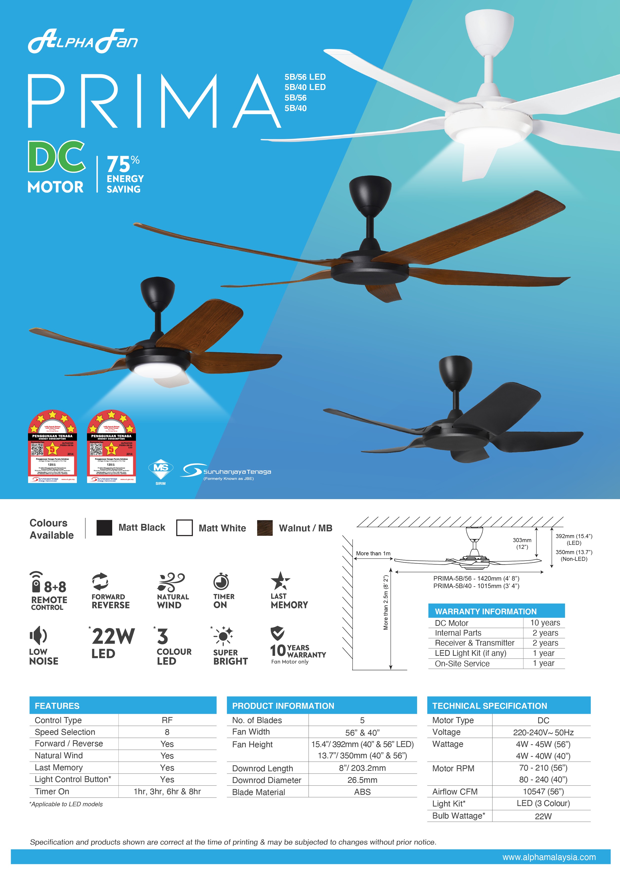AlphaFan Prima — AlphaFan Ceiling Fan