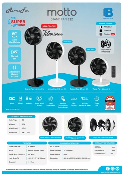 Motto SF B22 Titanium Brochure (260304) — Motto Ceiling Fan