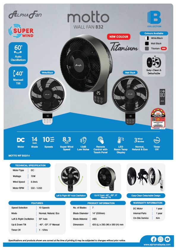Motto WF B32 Titanium Brochure (260304) — Motto Ceiling Fan