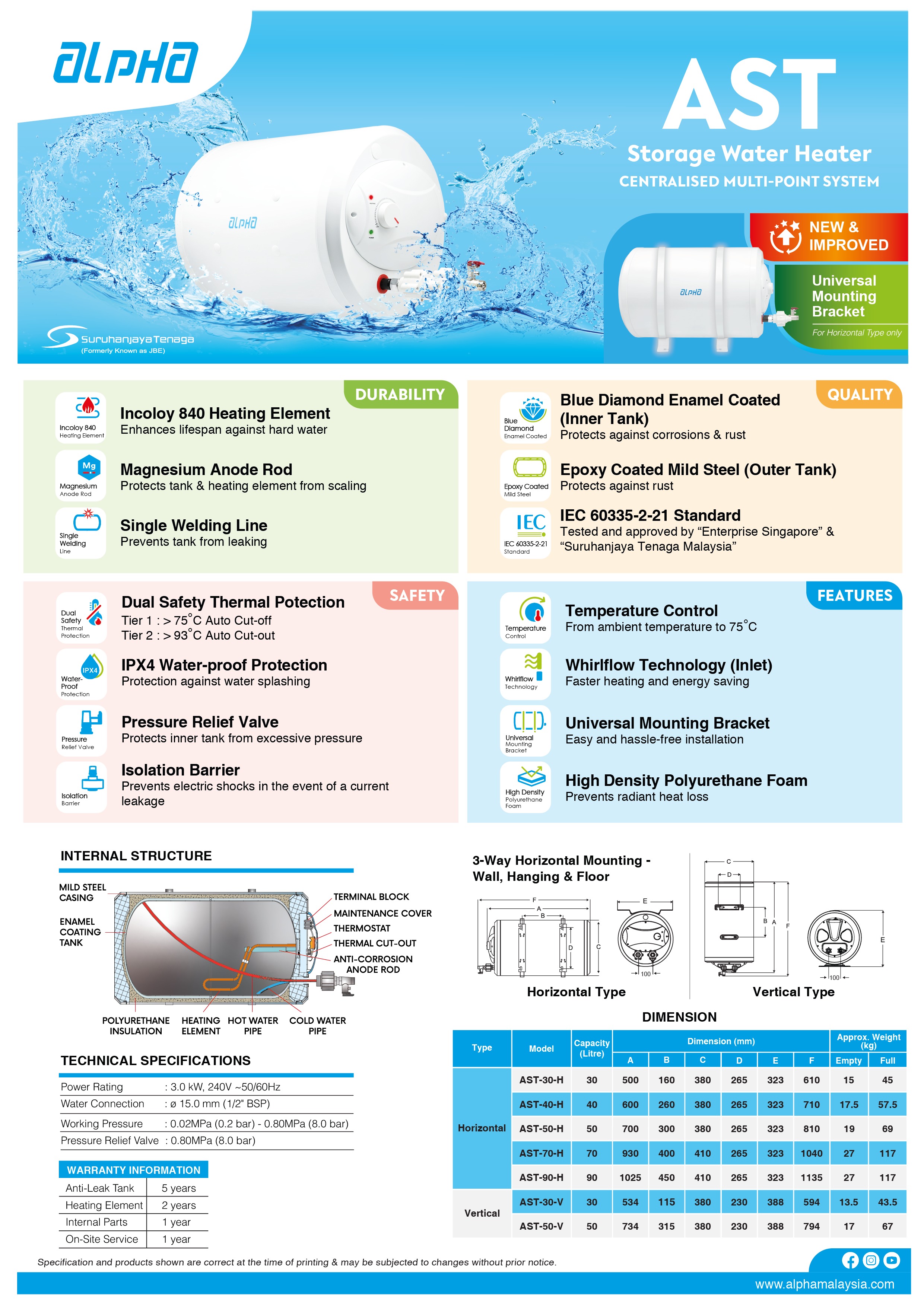 Alpha AST Storage Tank (Universal Mounting Bracket) brochure — Alpha Storage Water Heater